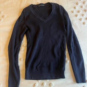 Brandy Melville V-Neck Ribbed Sweater - Navy